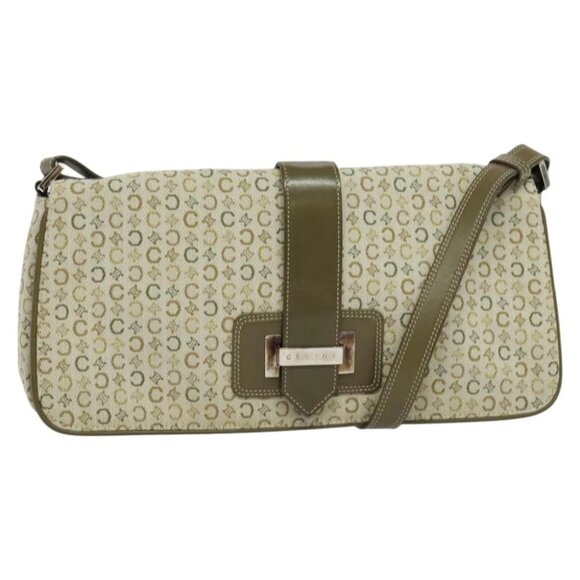 CELINE C Macadam Canvas Shoulder Bag Beige Brown Silver Auth gh040 - Picture 1 of 14